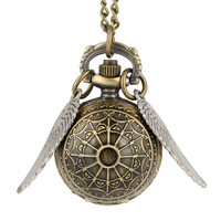 Montre de poche à thème Snitch Ball, montre à quartz pour enfants, collier, horloge, joli pendentif avec chaîne de pull, cadeaux d'anniversaire pour garçon et fille