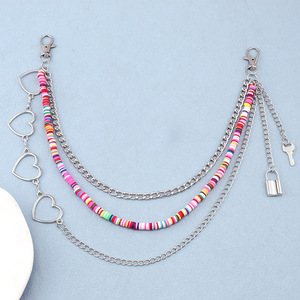 yueli Unisex Waist Chain Zinc Alloy Multi Layered Colorful Beaded Hip Hop <b>Padlock</b> Pendant Daily Wear Accessory - Product Image 4