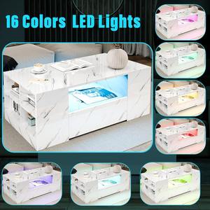 批发高光简约木制中心茶几带储物发光二极管RGB灯2抽屉储物开放式搁板 - Product Image 4