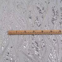 Tissu de luxe blanc pour robe de mariée, en dentelle brodée de perles et de sequins, vente en gros de tissu brodé de sequins pour robe de mariée