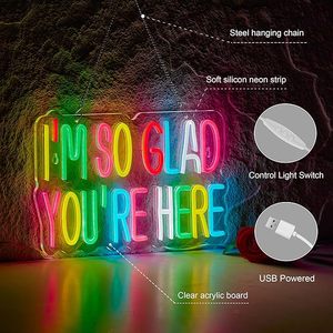 Insegna al Neon 'I'm so Glad You're Here' per Decorazione Murale in Aula, Luce al Neon LED Dimmerabile Alimentata via USB, Insegne Artistiche al Neon - Product Image 5