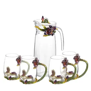 Tazza da caffè stile europeo fiore di lusso 1 bollitore 4 tazze Set Taza de te de cafe tazza da tè e teiera in vetro