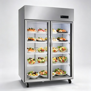 Vitrine réfrigérée à double porte vitrée pour sushis, table de préparation de salades réfrigérée avec éclairage LED pour la restauration - Product Image 2
