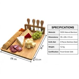 Planche à <span class=keywords><strong>fromage</strong></span> en <span class=keywords><strong>bambou</strong></span> naturel avec un ensemble de 4 couteaux, grande planche à charcuterie en bois, <span class=keywords><strong>plateau</strong></span> de service pour fête, coffret cadeau - Product Image 5