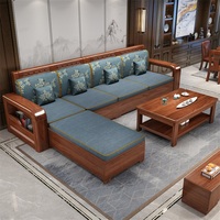Ensemble de canapés sectionnels modernes en noyer, style européen de luxe léger, en bois d'ébène massif, avec rangement, pour salon