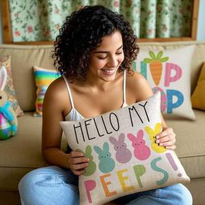 Federa per Cuscino Pasquale, Copricuscino Primaverile in Lino con Coniglietto e Uovo per Divano Grande Decorazioni per la Casa - Product Image 4