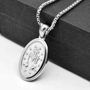 Joyería Religiosa Jesús, Dijes de Acero Inoxidable 316L, Diseño Ovalado de la Virgen María, Joyería Católica, Collar con Cruz - Product Image 4