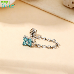 Boucles d'oreilles clous fleur à pampilles en zircon bleu pour <span class=keywords><strong>piercing</strong></span> hélix et tragus, vente en gros d'usine à <span class=keywords><strong>prix</strong></span> abordable - Product Image 5