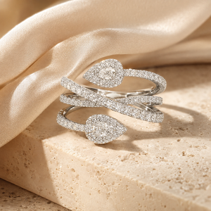 Anello a Quattro File a Goccia Incrociata per Donne, Elegante Gioiello da Dito alla Moda - Product Image 3