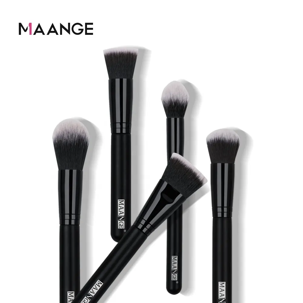 MAANGE 5pcs ECO-Friendly Black cosmetic brush set wooden handle Blush Flat Round Foundation Powder makeup brushes