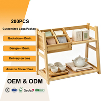 Organisateur de sachets de thé en bambou avec séparateurs ajustables à 4 compartiments, boîte de rangement de bureau à 2 niveaux pour cuisine, bureau, bar à café