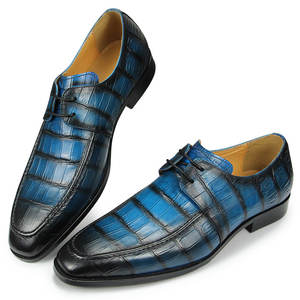 Nouvelle mode chaussures de bureau en cuir pour hommes Logo personnalisé imprimé <span class=keywords><strong>Derby</strong></span> Oxfords <span class=keywords><strong>bleu</strong></span> noir à lacets bureau usage quotidien en cuir véritable - Product Image 2