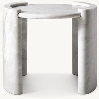 Table d'appoint en marbre blanc Dream Home, plateau rond, pieds courbes en forme de C, veine grise, pierre naturelle, meuble de chevet pour chambre à coucher