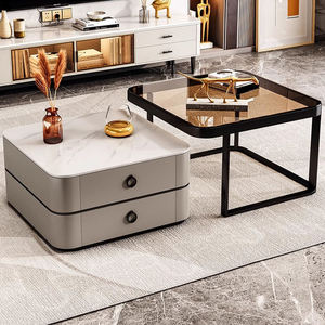 Moderno lusso soggiorno Set con caratteristica di nidificazione oro e bianco mobili per la casa quadrati in acciaio inox tavolini in vetro - Product Image 3