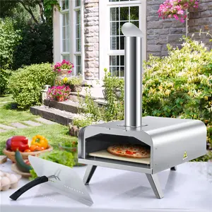 Oven Pizza Stainless Steel 12 inci, panggangan Pizza arang api kompor panggang meja, Oven Pizza pelet kayu