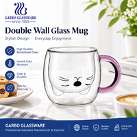 Verre à boire en verre borosilicate à double paroi, design animaux (chat), divers types, tasse à café, tasse à eau, tasse à thé, vente en gros d'usine