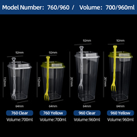 Op maat bedrukte 24 oz 32 oz wegwerp vierkante pp hard plastic bekers met deksel en vork voor matcha, limonade, fruitsap en dranken