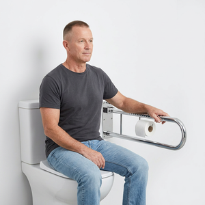 Barre d'appui ergonomique en forme de U, pliable, en acier inoxydable poli, pour la sécurité des personnes à mobilité réduite aux toilettes - Product Image 1