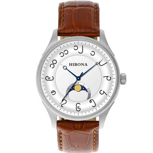 Montre à quartz pour homme au design personnalisé avec phase de lune et fuseau horaire, mouvement Ronda, boîtier ovale, bracelet en silicone de 20 mm, cadran à aiguilles - Product Image 1