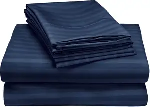 Sateen dệt 16 "sâu túi trang bị tấm tùy chỉnh bộ đồ giường sọc California Vua 600tc Egyptian Cotton Khăn trải giường thiết lập