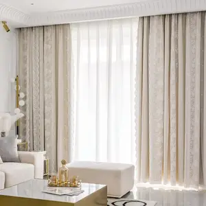 Ins French Light Luxo Dupla Camada Com Lace Sheer Blackout Curtain Para Meninas Quarto Sala de estar Decoração Villa