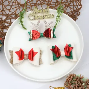 Fashion Rubber Hair Clip Set Decorate Christmas Tree Decoration Supplies Christmas Hair Bow Hair Accessories For Kids