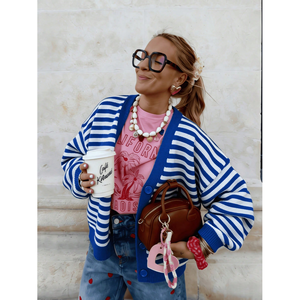Striped Pocket <b>Cardigan</b> <b>Red</b> Women's <b>Cardigan</b> - Product Image 4