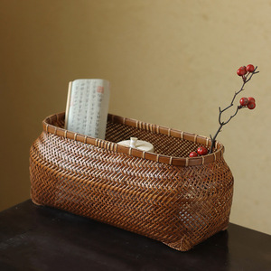 Lacquered handmade <b>bamboo</b> woven storage basket, tea ceremony accessory, tea set storage box, retro Zen-inspired new Chinese - Product Image 2