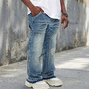 Jeans évasés vintage pour hommes, coupe bootcut, en denim de coton délavé, motif imprimé, style streetwear hip-hop, décontractés, vente en gros - Product Image 3
