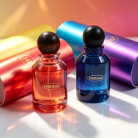 Vente en gros de flacons de parfum cylindriques modernes de 100 ml en verre, personnalisables avec un couvercle en bois, impression à l'écran, diffuseur prêt à l'emploi, rechargeable, cadeau