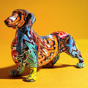 Escultura de perro salchicha hecha a mano para decoración del hogar, estatuilla de grafiti de resina colorida, perro - Product Image 5