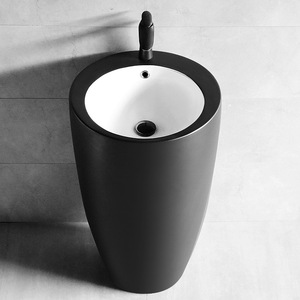 Ceramic Standing Washbasin <b>Round</b> One-Piece Floor Standing <b>Basin</b> For Bathroom And Balcony Durable - Product Image 2