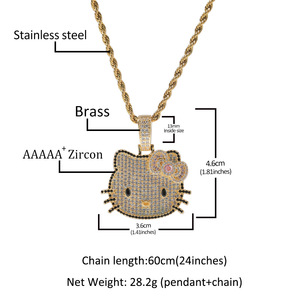 Collares con Colgante de <span class=keywords><strong>Hello</strong></span> <span class=keywords><strong>Kitty</strong></span> de Moda al por Mayor, Joyería de Latón Chapado en Oro de 18K Estilo Hip Hop, Dijes de Zirconia de Gato Adorables de Alta Calidad - Product Image 4