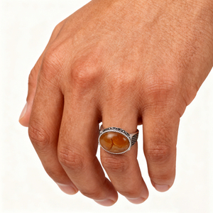 Kaanjewelry Hợp Thời Trang Phong Cách Dân Tộc Phong Cách 925 Sterling Bạc Đá Agate Nhẫn Cho Nam Giới Nhẫn Tốt Với Đá Agate Tự Nhiên - Product Image 4