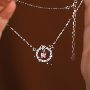 S925 <b>Sterling</b> <b>Silver</b> Pink Crystal Butterfly Ring Pendant <b>Necklace</b> Fairy Delicate Womens Daily Accessory Gift Clavicle Chain - Product Image 5