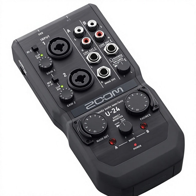 Zoom U-24 Handy 2-Channel Portable USB Audio Interface with 2 XLR/TRS Combo Inputs MIDI I/O RCA Outputs-Made in China