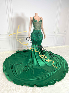 MF Wholesale 2024 Robes de soirée formelles en satin à sequins pour femmes, fendues haute, longueur genou, corset, cristal, respirantes et naturelles - Product Image 3