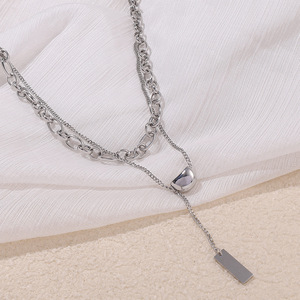 Collier double couche en acier inoxydable, pendentif géométrique irrégulier, chaîne de clavicule, bijoux en argent XL189 - Product Image 2