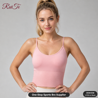 Maßgefertigtes Premium Nahtloses Hellrosa Damen Yoga Crop Top mit Geripptem Saum, Schnelltrocknend, Atmungsaktiv, Dehnbar, Stützendes Cami-Top für Fitness und Gym