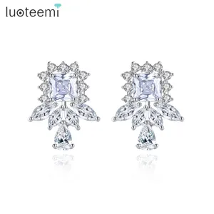 LUOTEEMI Charm Zircon Lady Earing Wedding Jewelry New Statement Big European Engagement Bridal Earring