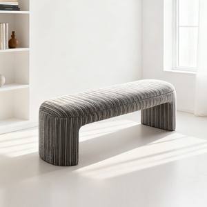 Banco Moderno Minimalista con Diseño Tapizado a Rayas y Acolchado para el Pie de la Cama, Entrada o Sala de Estar - Product Image 1