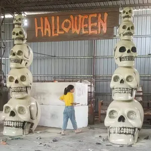 Kustom Fiberglass Patung Halloween Kerajinan Patung Raksasa Skeleton Labu Alat Peraga Mainan Aksesoris Halloween Dekorasi Luar Ruangan