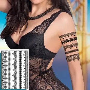 Diseño de flor de loto impreso personalizado Sexy negro Henna Mehndi tatuajes temporales para brazo cuello pecho Material de papel para Mujeres Hombres