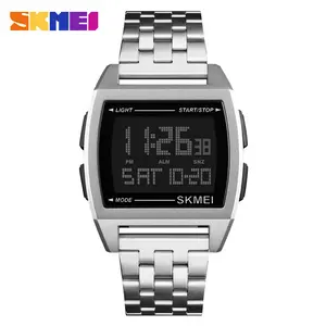 Skmei-relojes digitales deportivos para hombre, pulsera de acero inoxidable 2021 luminosa, cuadrada, venta al por mayor, 1368