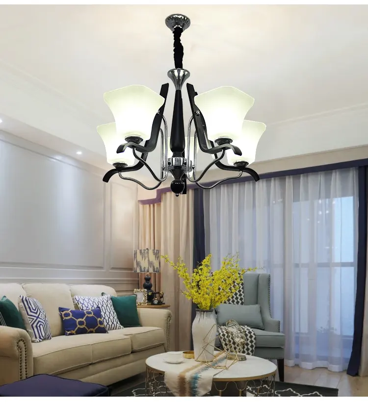 European Simple Design Hanging Pendant Lamps Building Indoor Glass Iron Modern Decorative Led Chandelier