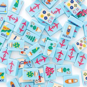 Jeu de tuiles de Mahjong américain 160 pièces <span class=keywords><strong>en</strong></span> acrylique bleu, étanche, portable, pliable, de luxe, personnalisé, pour la plage, les voyages et les jeux de table - Product Image 3