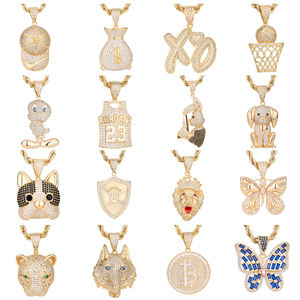 Liontin dan kalung mode Hip Hop 14k berlapis emas Dominika Moissanite tembaga - Product Image 6