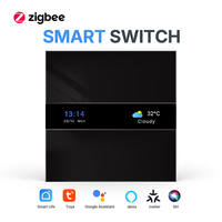 Sakelar Dinding Pintar Tuya Zigbee, Tampilan Nama Tombol Cuaca dan Waktu, Kaca Temper Hitam dengan Sentuhan Lembut, Kontrol Sentuh Tanpa Kabel Fasa