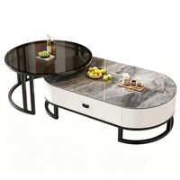 Table basse ovale de style luxueux en pierre frittée, esthétique minimaliste moderne pour petit appartement