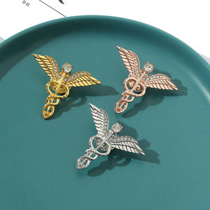 护士日礼物双蛇胸针Caduceus医用别针徽章天使之翼护士复古胸针珐琅翻领别针 - Product Image 4